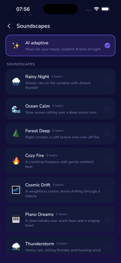 DreamScape soundscape library screen
